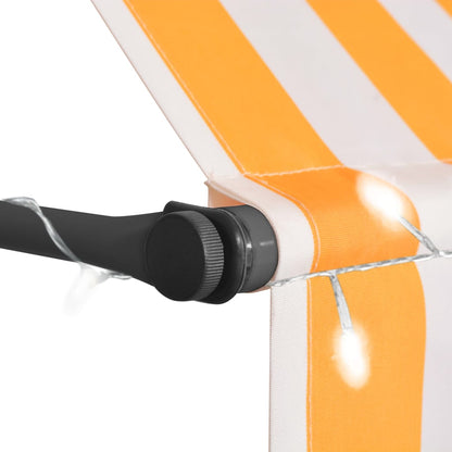 Manuell uttrekkbar markise med LED 300 cm hvit og oransje