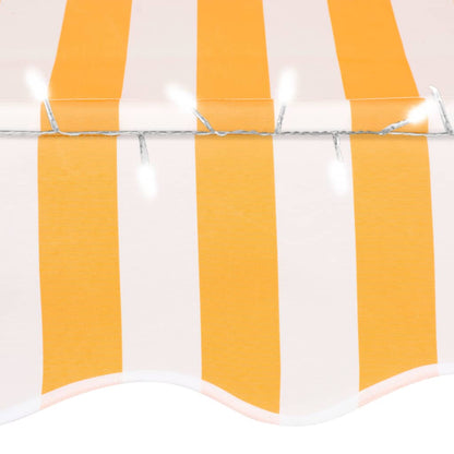 Manuell uttrekkbar markise med LED 300 cm hvit og oransje