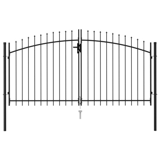 Hageport med dobbel dør og spisser stål 3x1,5 cm svart