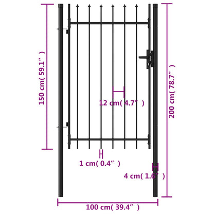 Hageport med en dør og spisser stål 1x1,5 m svart