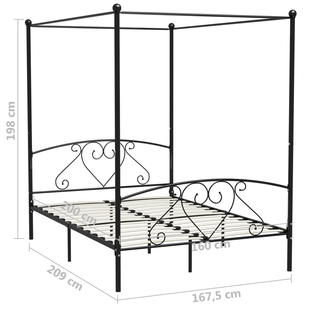 Himmelsengeramme svart metall 160x200 cm