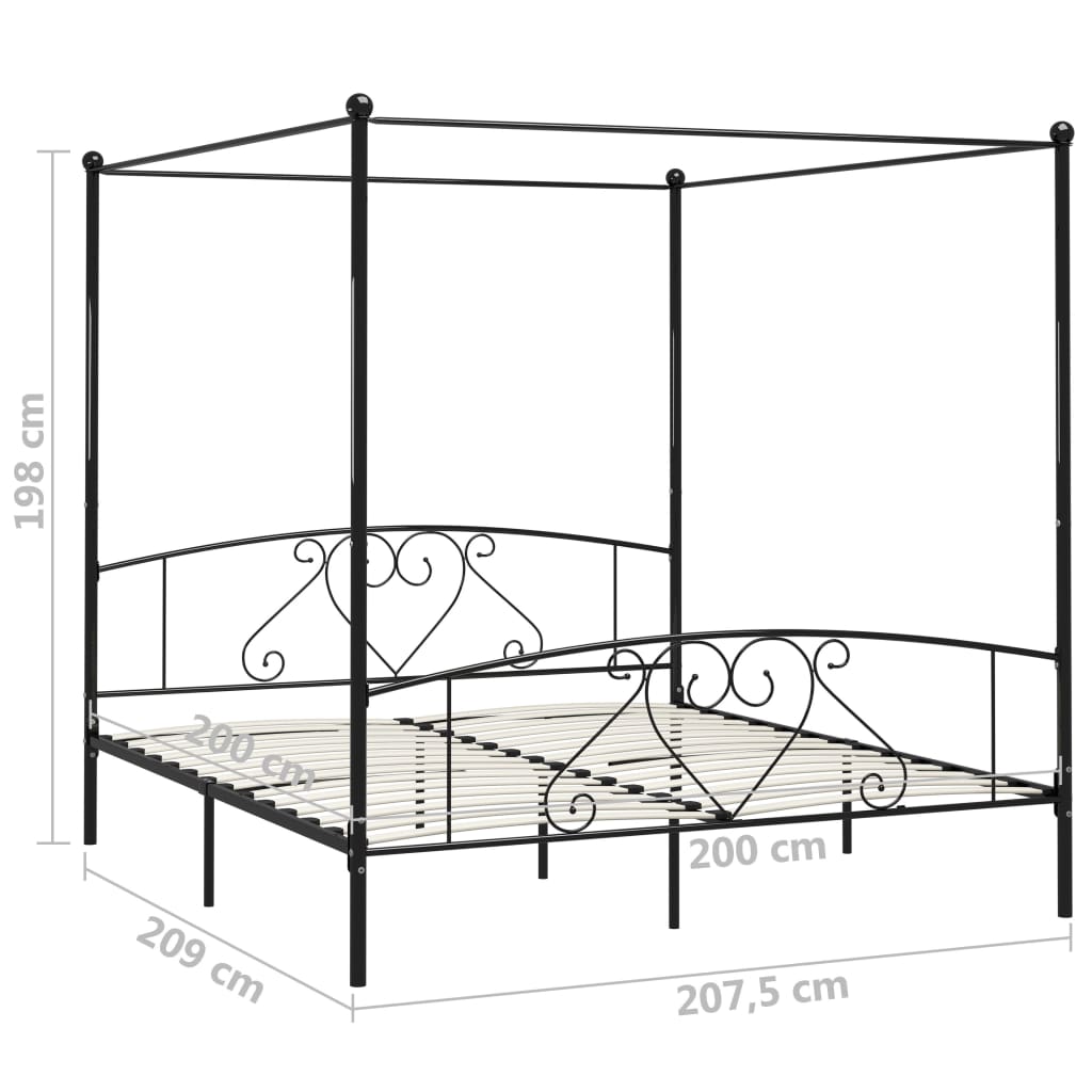 Himmelsengeramme svart metall 200x200 cm