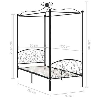 Himmelsengeramme svart metall 90x200 cm