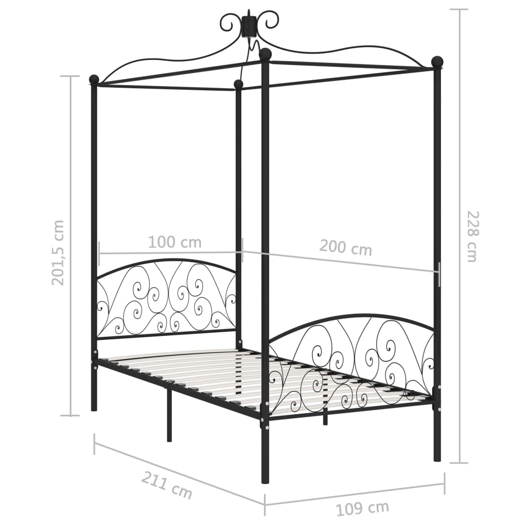 Himmelsengeramme svart metall 100x200 cm