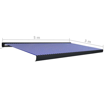Motorisert kassettmarkise 500x300 cm blå og hvit