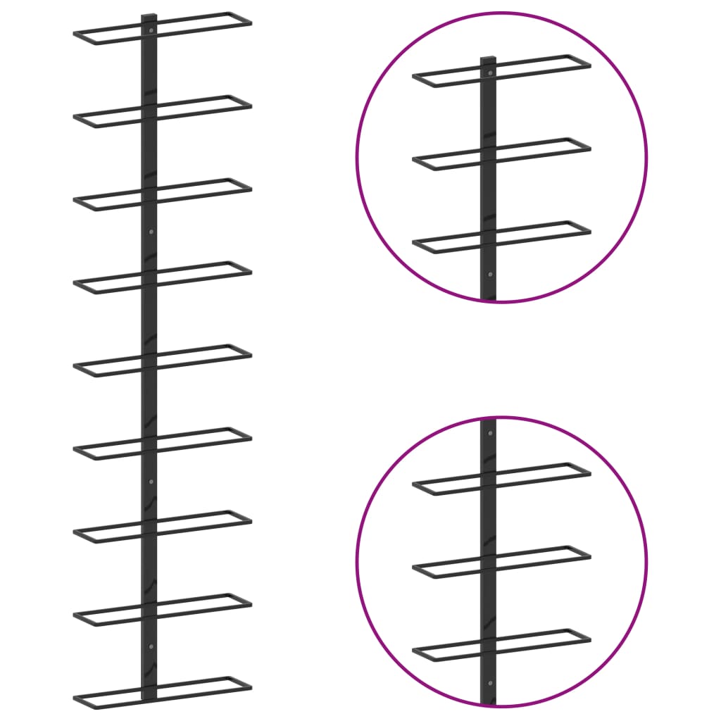 Veggmontert vinstativ for 9 flasker svart jern