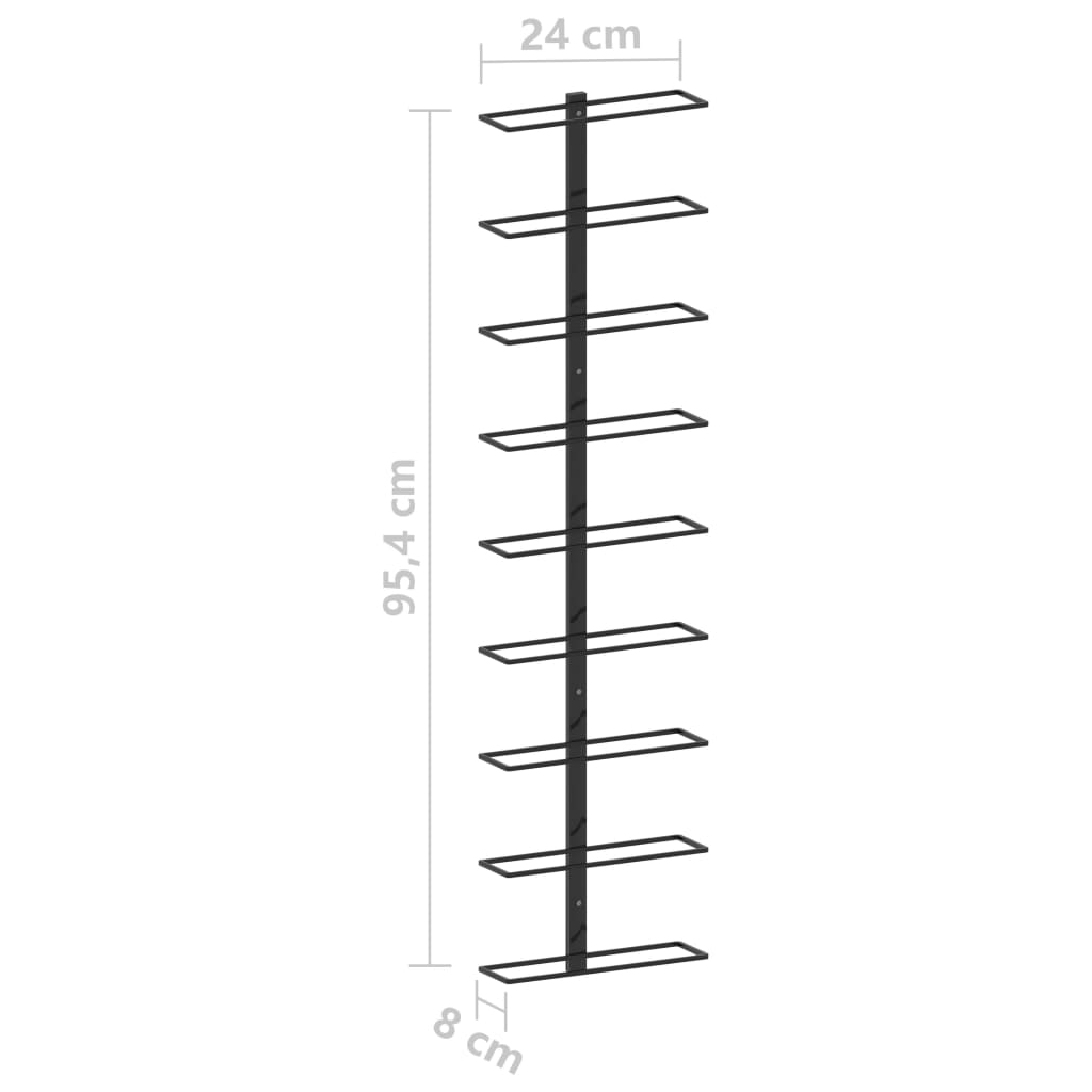 Veggmontert vinstativ for 9 flasker svart jern