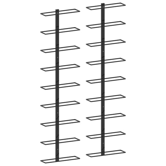 Veggmonterte vinstativer for 18 flasker 2 stk svart jern