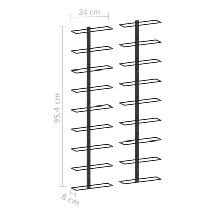 Veggmonterte vinstativer for 18 flasker 2 stk svart jern