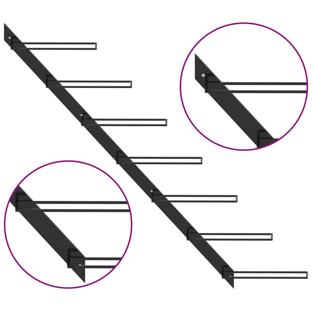 Veggmontert vinstativ for 7 flasker svart metall