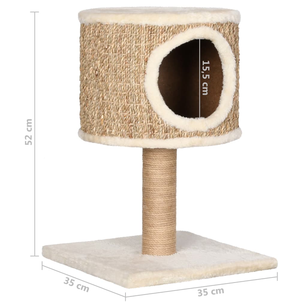 Kattetre med kattehus og klorestolpe 52 cm sjøgress