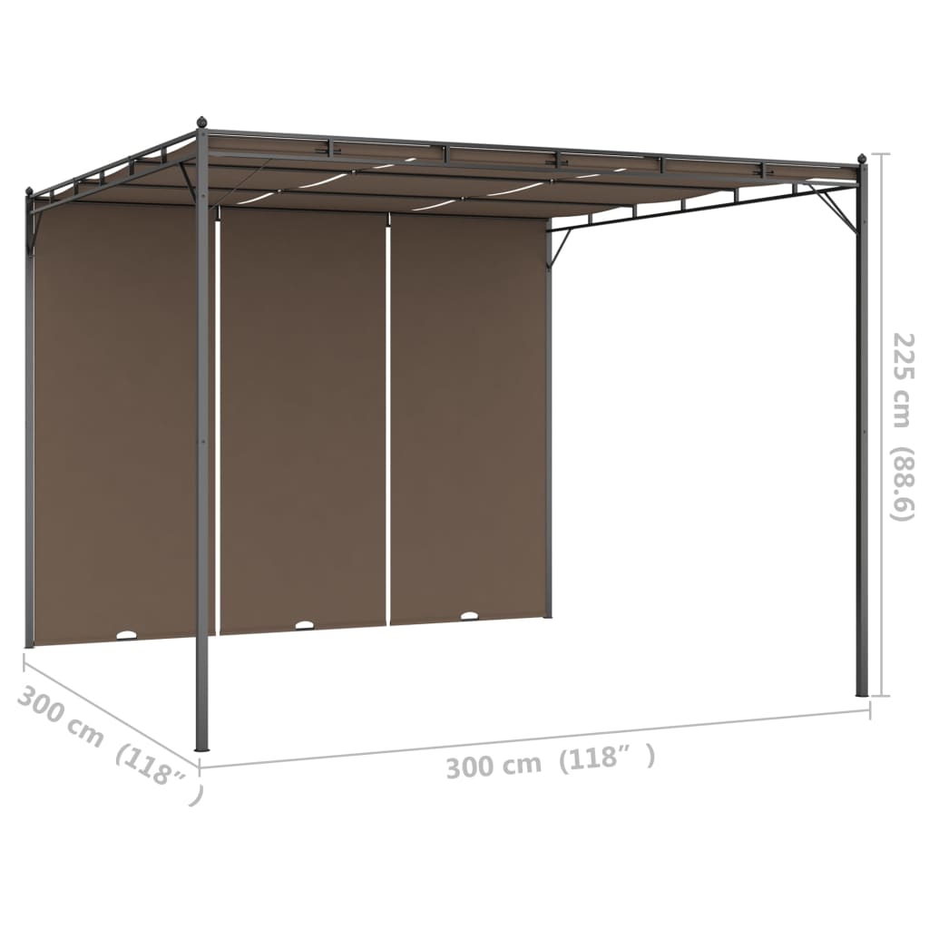 Hagepaviljong med sidegardin 3x3x2,25 m gråbrun