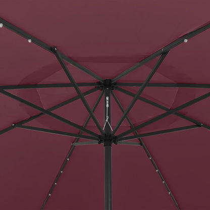 Hageparasoll med LED-lys 400 cm vinrød
