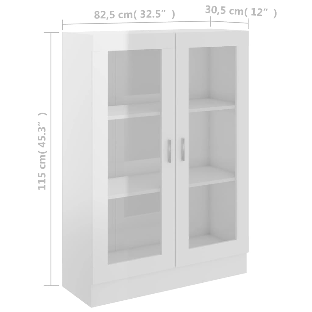 Vitrine høyglans hvit 82,5x30,5x115 cm konstruert tre