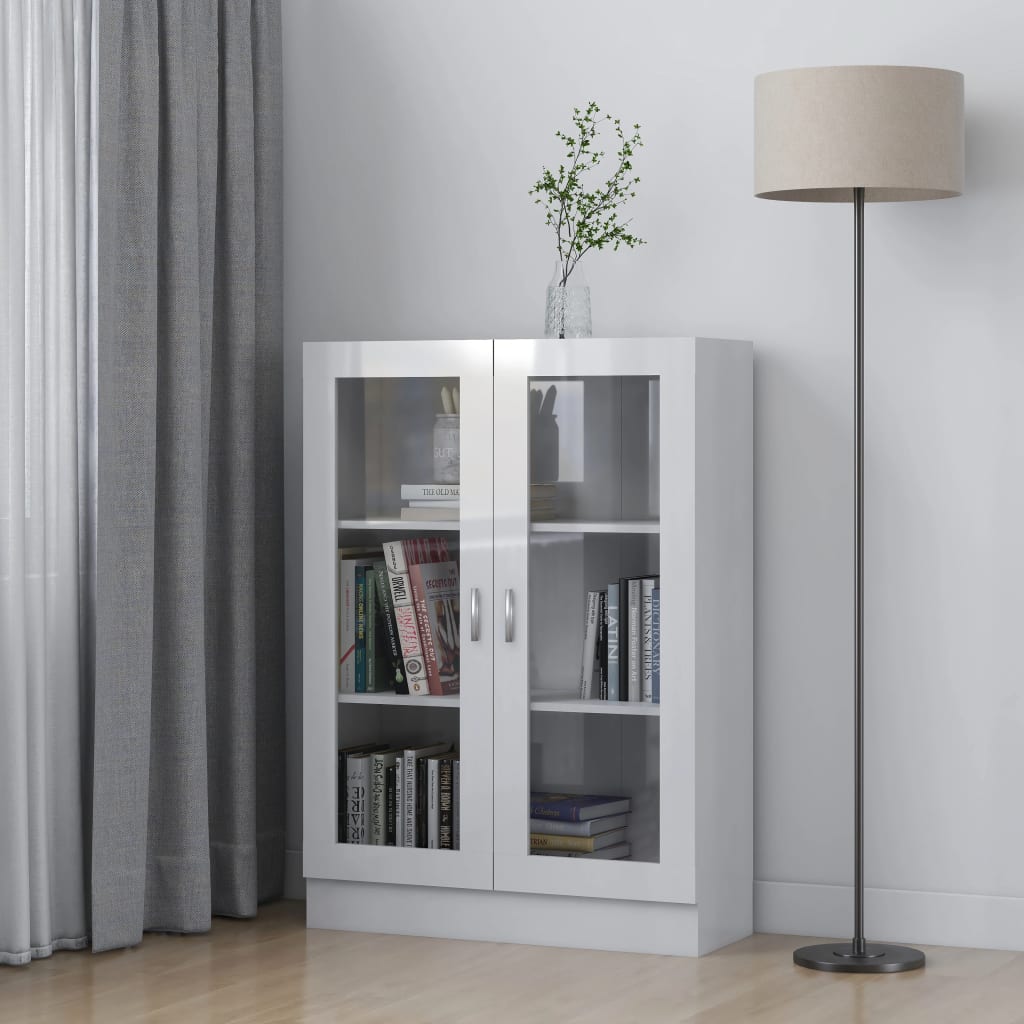 Vitrine høyglans hvit 82,5x30,5x115 cm konstruert tre