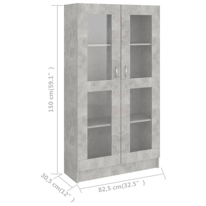 Vitrine betonggrå 82,5x30,5x150 cm konstruert tre