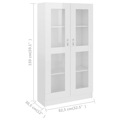 Vitrine høyglans hvit 82,5x30,5x150 cm konstruert tre