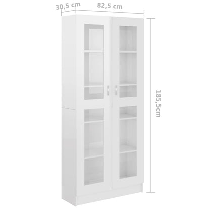 Vitrine høyglans hvit 82,5x30,5x185,5 cm konstruert tre