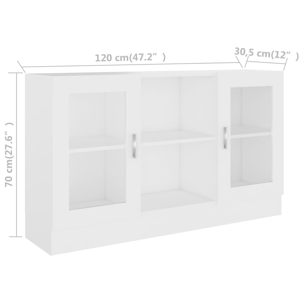 Vitrine hvit 120x30,5x70 cm konstruert tre