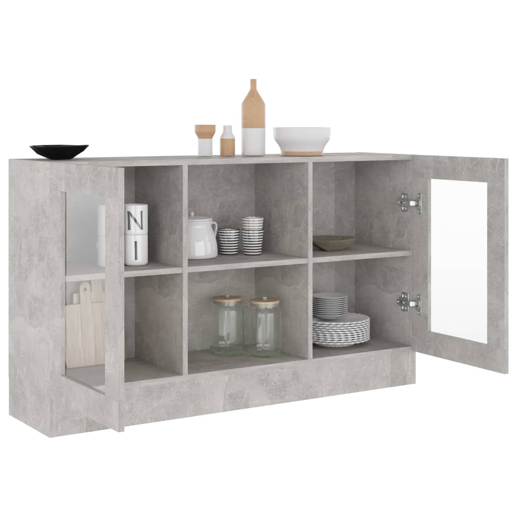 Vitrine betonggrå 120x30,5x70 cm konstruert tre