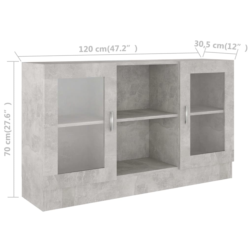 Vitrine betonggrå 120x30,5x70 cm konstruert tre