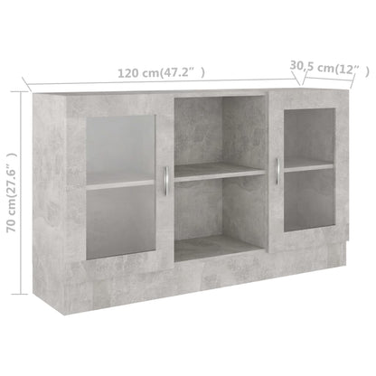 Vitrine betonggrå 120x30,5x70 cm konstruert tre