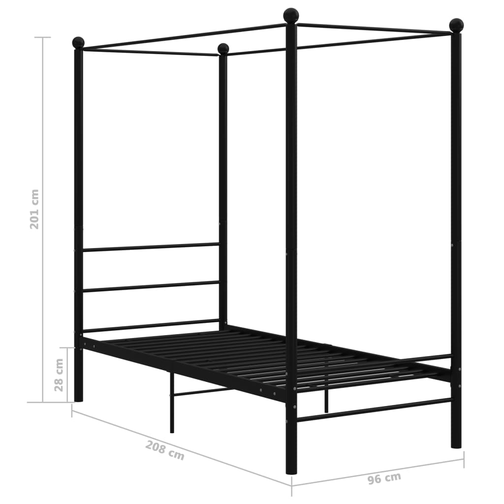 Himmelsengeramme svart metall 90x200 cm