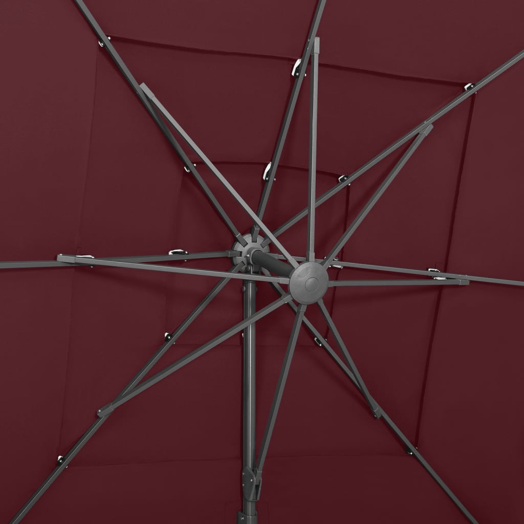 Hageparasoll med aluminiumsstang 4 nivåer vinrød 250x250 cm