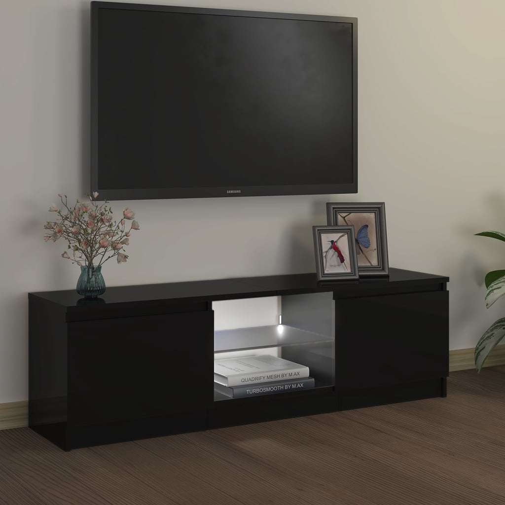 TV-benk med LED-lys svart 120x30x35,5 cm