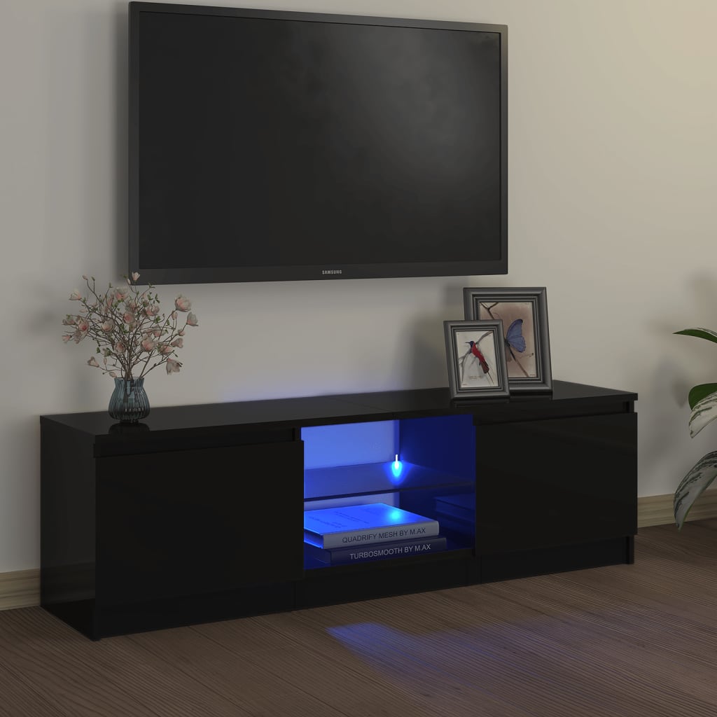 TV-benk med LED-lys svart 120x30x35,5 cm