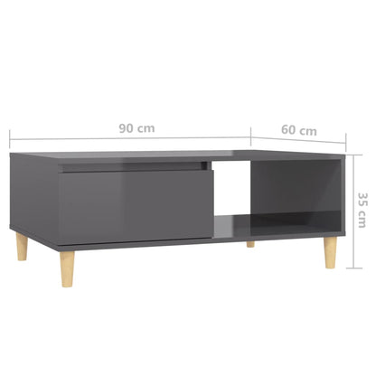 Salongbord høyglans grå 90x60x35 cm konstruert tre