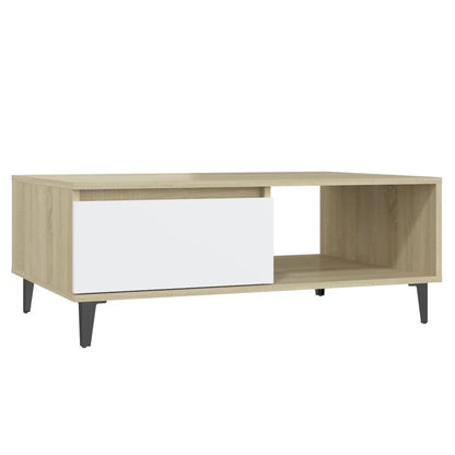 Salongbord hvit og sonoma eik 90x60x35 cm konstruert tre