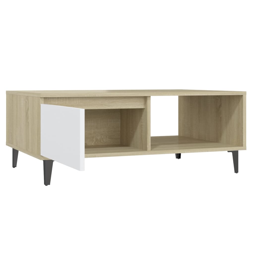 Salongbord hvit og sonoma eik 90x60x35 cm konstruert tre