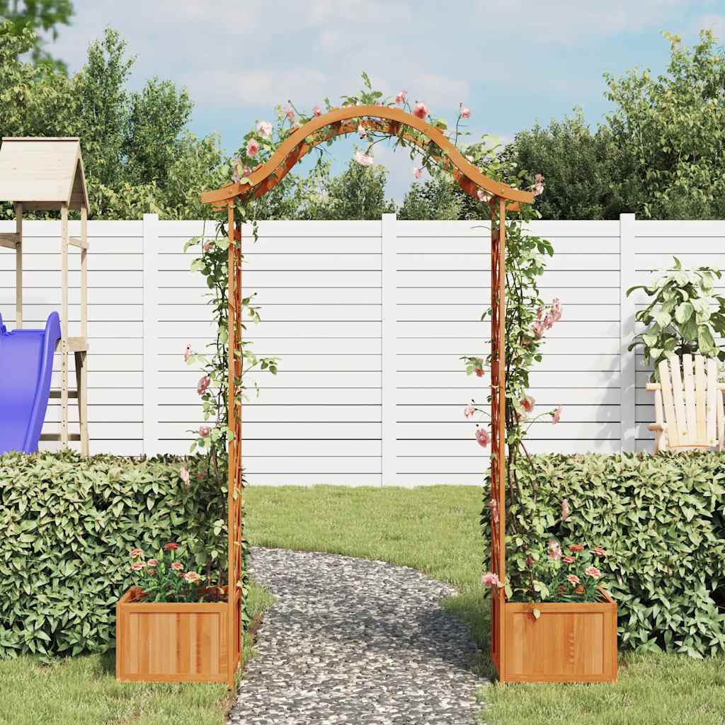 Hagepergola med blomsterkasse heltre gran