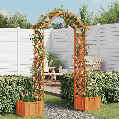 Hagepergola med blomsterkasse heltre gran