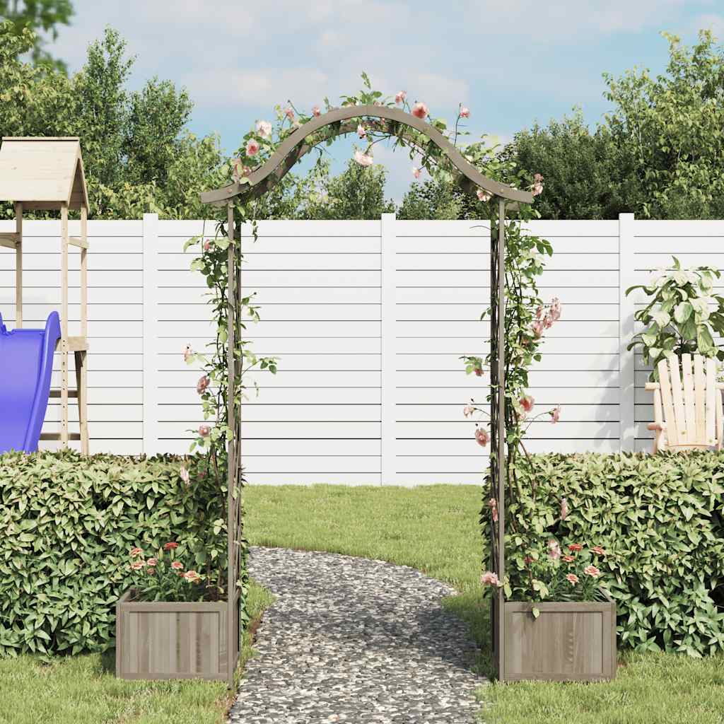 Hagepergola med blomsterkasse grå heltre gran