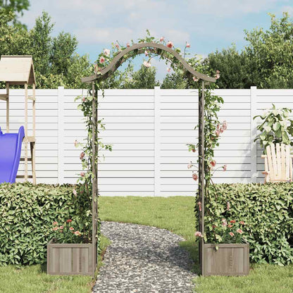 Hagepergola med blomsterkasse grå heltre gran
