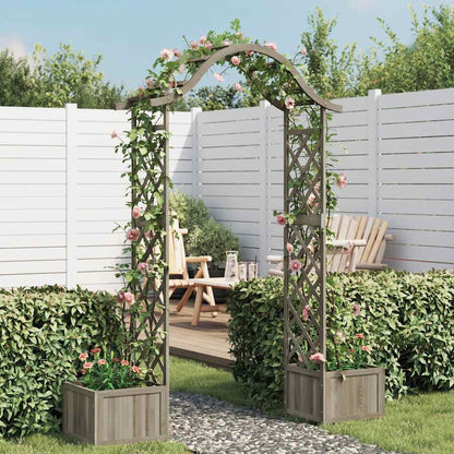 Hagepergola med blomsterkasse grå heltre gran