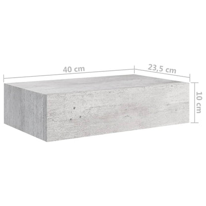 Veggmonterte skuffehyller 2 stk betonggrå 40x23,5x10 cm MDF