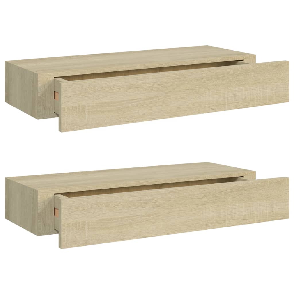 Veggmonterte skuffehyller 2 stk eik 60x23,5x10 cm MDF