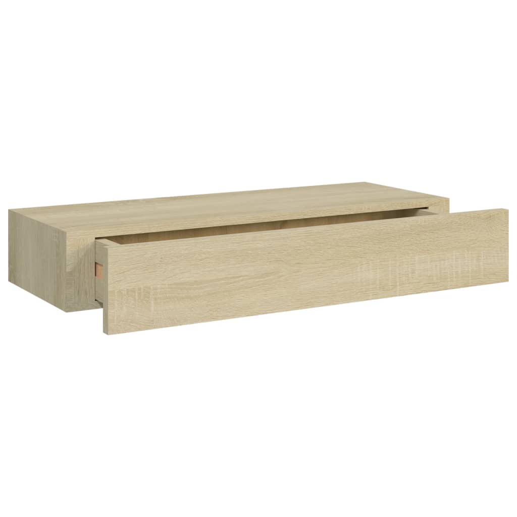 Veggmonterte skuffehyller 2 stk eik 60x23,5x10 cm MDF