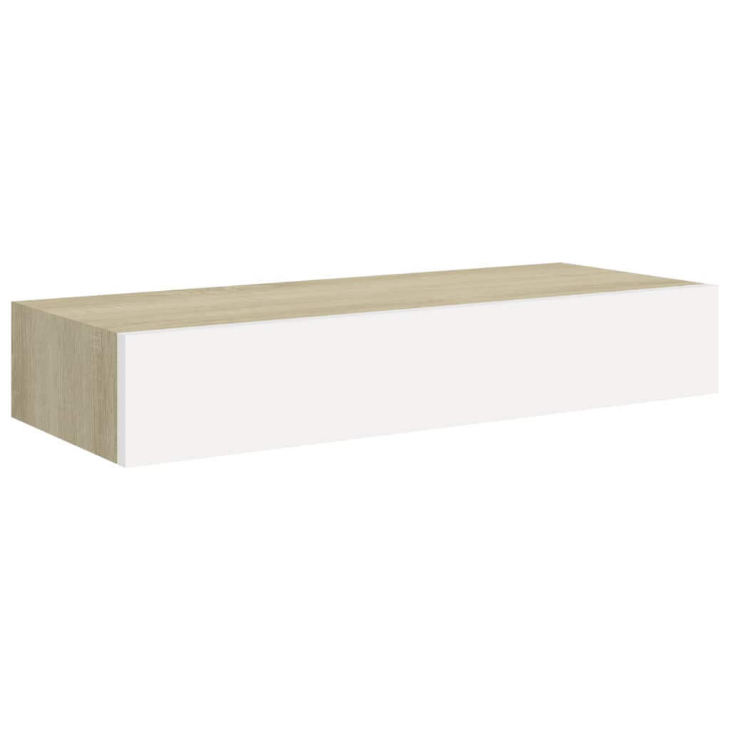 Veggmonterte skuffehyller 2 stk eik og hvit 60x23,5x10 cm MDF