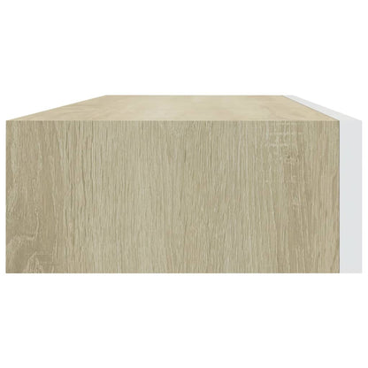 Veggmonterte skuffehyller 2 stk eik og hvit 60x23,5x10 cm MDF