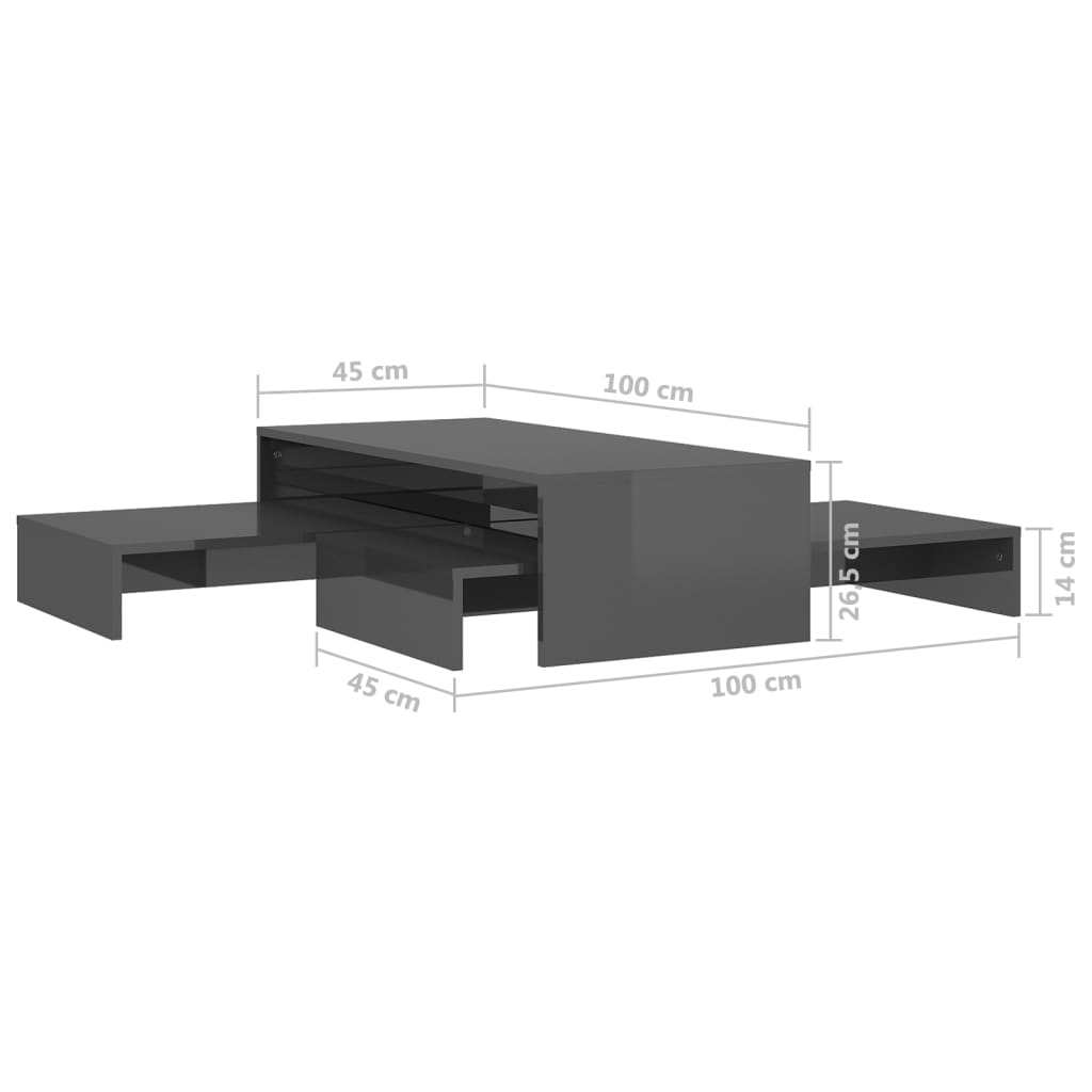 Stablebart salongbordsett høyglans grå 100x100x26,5 cm