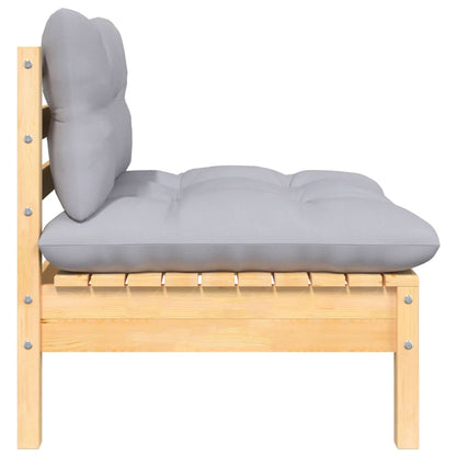 Hagesofa 2-seters med grå puter heltre furu