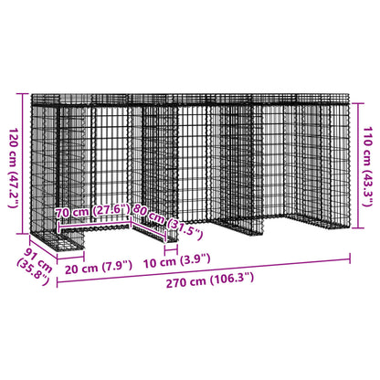 Gabionvegg for søppelkasse 270x91x120 cm galvanisert jern