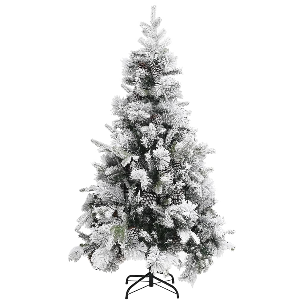 Juletre med flokket snø og kongler 195 cm PVC og PE