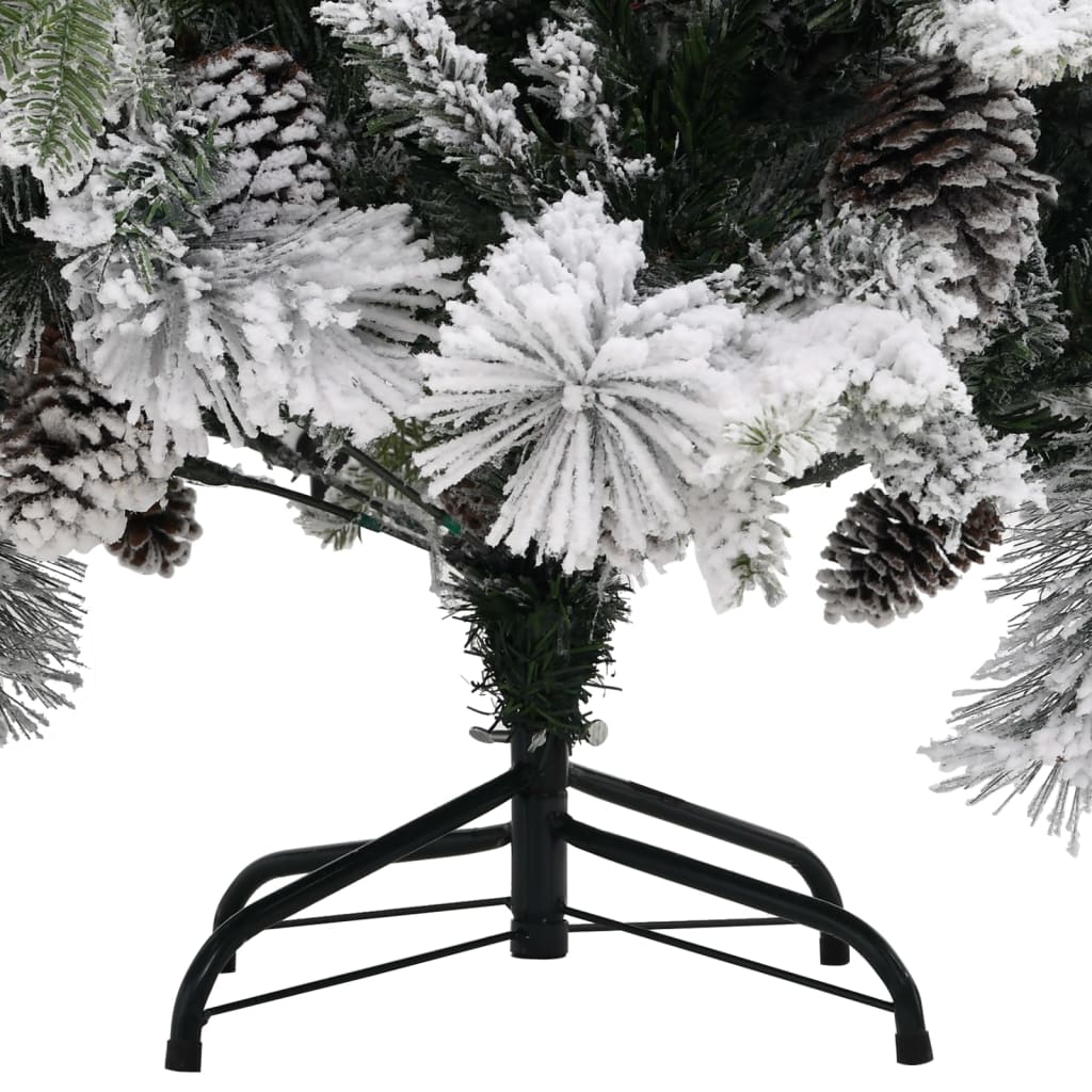 Juletre med flokket snø og kongler 195 cm PVC og PE