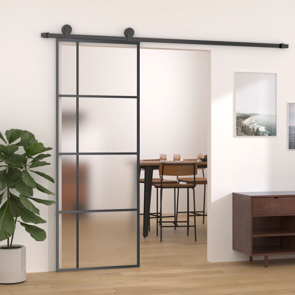 Skyvedør frostet ESG-glass og aluminium 76x205 cm svart
