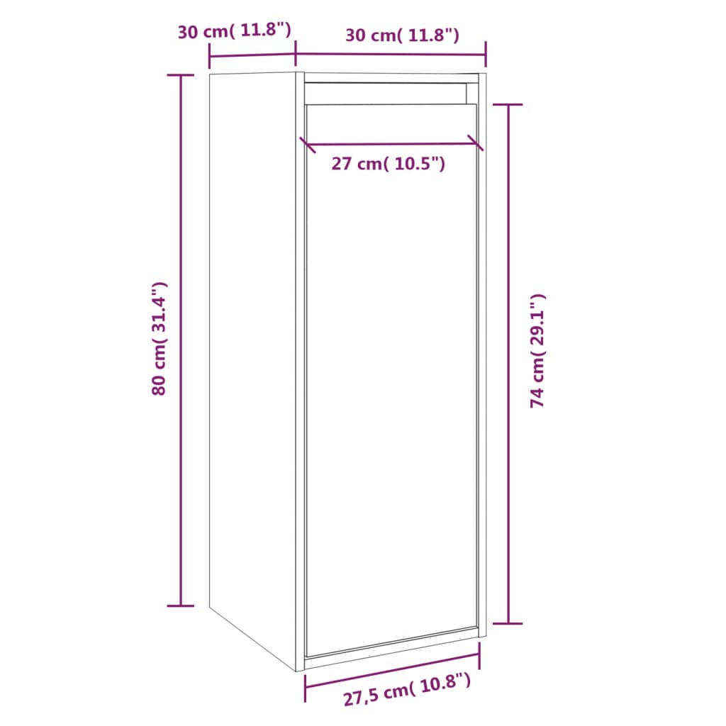 Veggskap 2 stk hvit 30x30x80 cm heltre furu